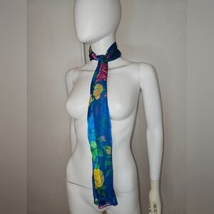 Rectangle Multi Color Floral Blue Scarf